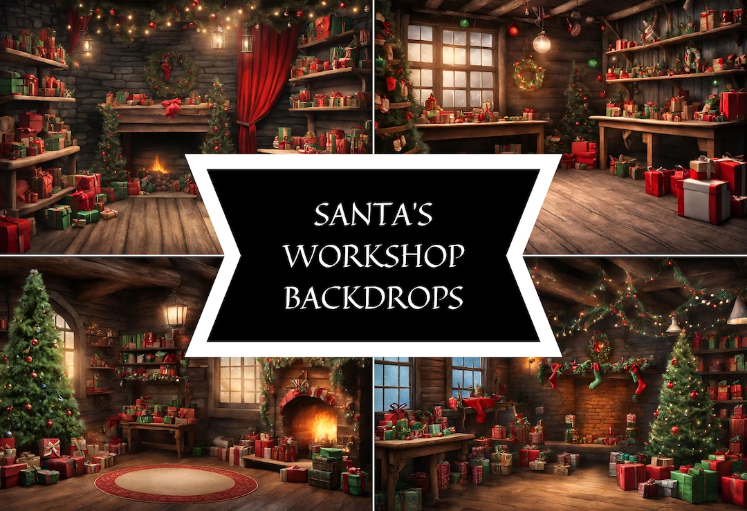 Enchanting Santa's Workshop Digital Backdrop Bundle: Festive Christmas