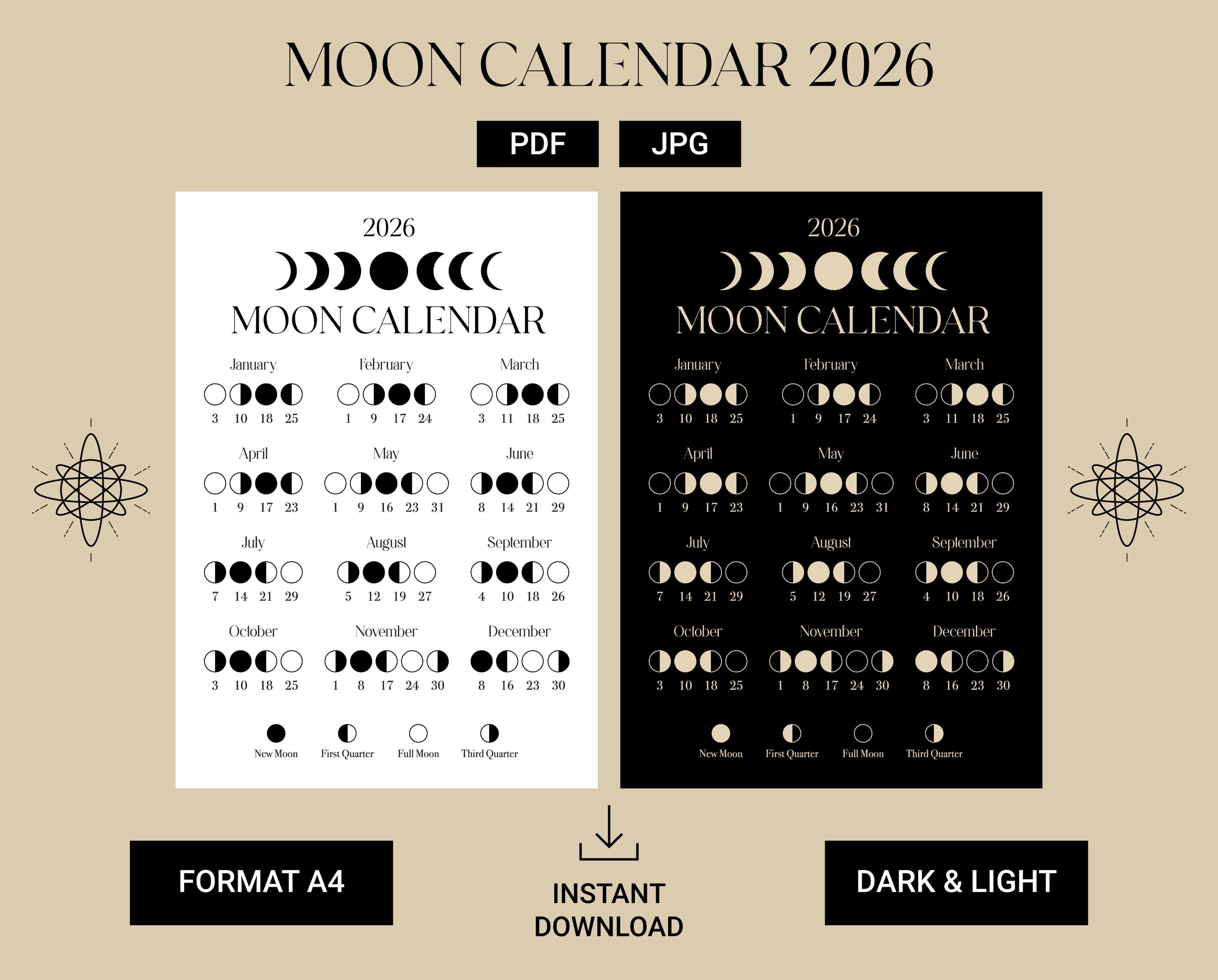 2026 Moon Calendar – Los Angeles Time (PST/PDT), Moon Phase Calendar, Lunar  Calendar, 2026 Lunar Calendar, Moon Cycle, Moon Phase Planner