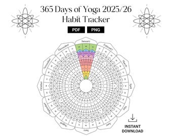 365 Days of Yoga Printable | Yoga habit tracker | Mandala Colouring Page | Yoga Digital Planner 2025 & 2026  |  Temperature Calendar