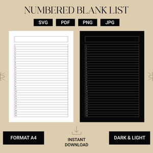Genummerde blanco lijst 1 - 30| Eenvoudig lijstsjabloon | Afdrukbare lijst | Digitale to do lijst | A4- en Letter-formaat | Afdrukbare en invulbare PDF