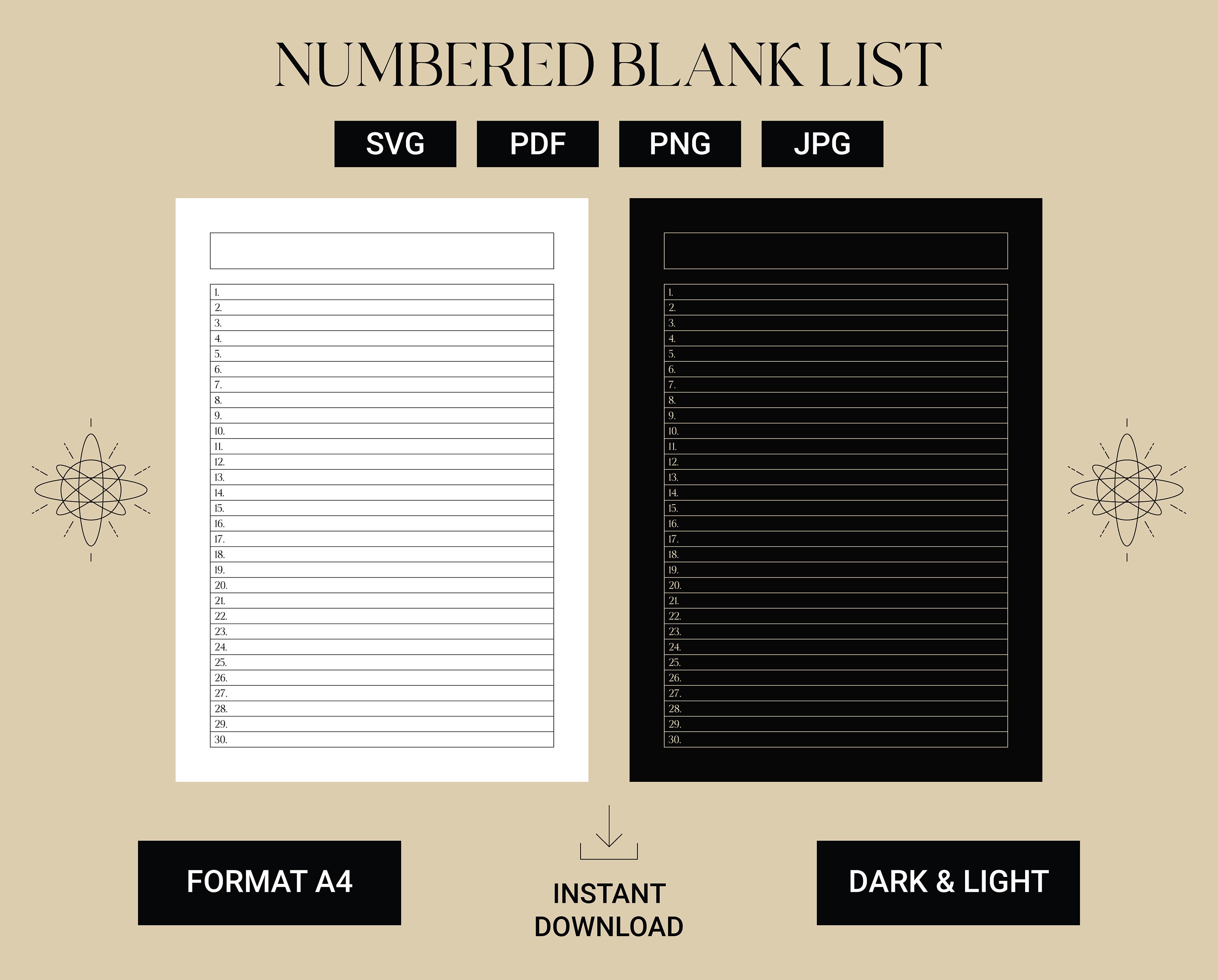 Numbered Blank List 1 - 30| Simple List Template | Printable List | Digital to Do List | A4 and ...