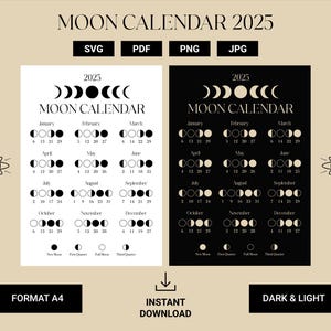 2025 Moon Calendar EST, Moon Phase Calendar, Lunar Calendar, 2025 Lunar Calendar , 2025 Calendar, Moon Cycle, Moon Phase Planner