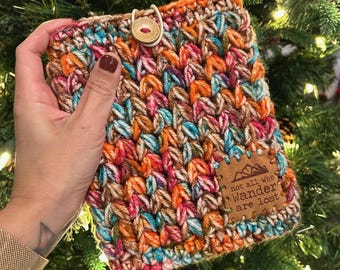 Funda de crochet para Kindle con parche de cuero I Funda para lector electrónico Kindle Paperwhite de 6,8"