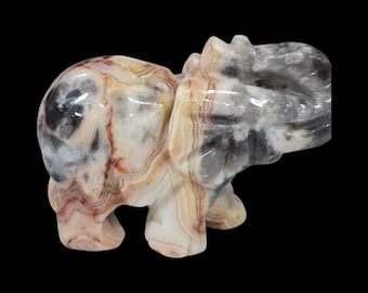 Crazy Lace Agat Elephant 1,91 cala - ręcznie rzeźbiona rzeźba z kamienia szlachetnego