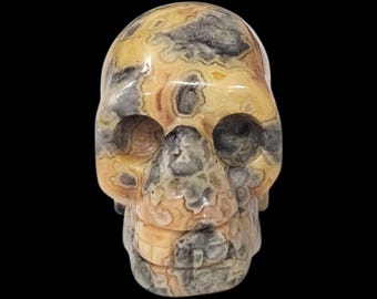 Crânio de ágata Crazy Lace de 3,8 cm - Escultura de pedra preciosa esculpida à mão