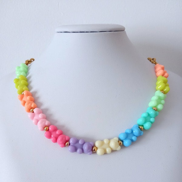 Collier oursons gummy bear multicolore chaîne grosse maille en acier inoxydable doré collier original rigolo