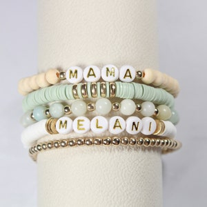 Mommy Stacked Bracelet Set | Multi Bead Bracelets | Family Tree Heishi Bracelet