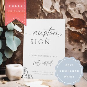 Custom Sign, individual Wedding Sign, Minimalist Wedding, DIY Wedding, editable and printable Template, instant Download