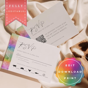 RSVP LGBTQ+ Wedding, QR Code, Same Sex Wedding, Gay Wedding, Rainbow, Pride, editable and printable Template, Instant Download