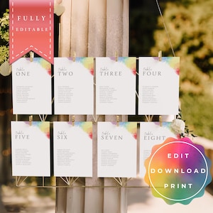 Seating Chart LGBTQ+, Find your Seat, Same Sex Wedding, Gay Wedding, Rainbow, Pride, editable and printable Template, Instant Download
