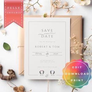 Save the Date LGBTQ+ Wedding, Same Sex Wedding, Gay Wedding, Tuxedo, Pride, editable and printable Template, Instant Download