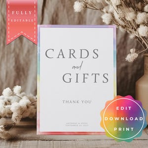 Cards and Gifts LGBTQ+, Gift Table, Same Sex Wedding, Gay Wedding, Rainbow, Pride, editable and printable Template, Instant Download