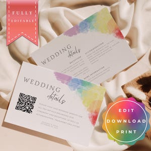 Detail Karten LGBTQ+, QR Code, Lesbische Hochzeit, Gay Hochzeit, Regenbogen, editierbare und druckbare Vorlage, sofortiger Download