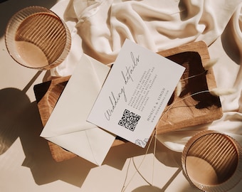 Detail Cards, QR Code, Minimalist Wedding, DIY Wedding, editable and printable Template, instant Download