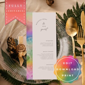 Wedding Menu LGBTQ+, Menu Card, Same Sex Wedding, Gay Wedding, Rainbow, Pride, editable and printable Template, Instant Download