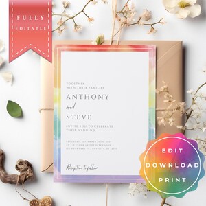 Save The Date LGBTQ+ Wedding, Same Sex Wedding, Gay Wedding, Rainbow, Pride, editable and printable Template, Instant Download