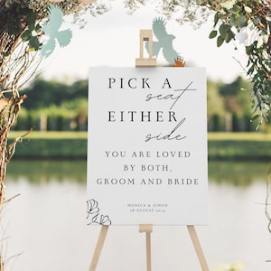 Pick a Seat not a Side, Choose a Seat, Wedding Ceremony, Minimalist Wedding, DIY Wedding, editable and printable Template, instant Download