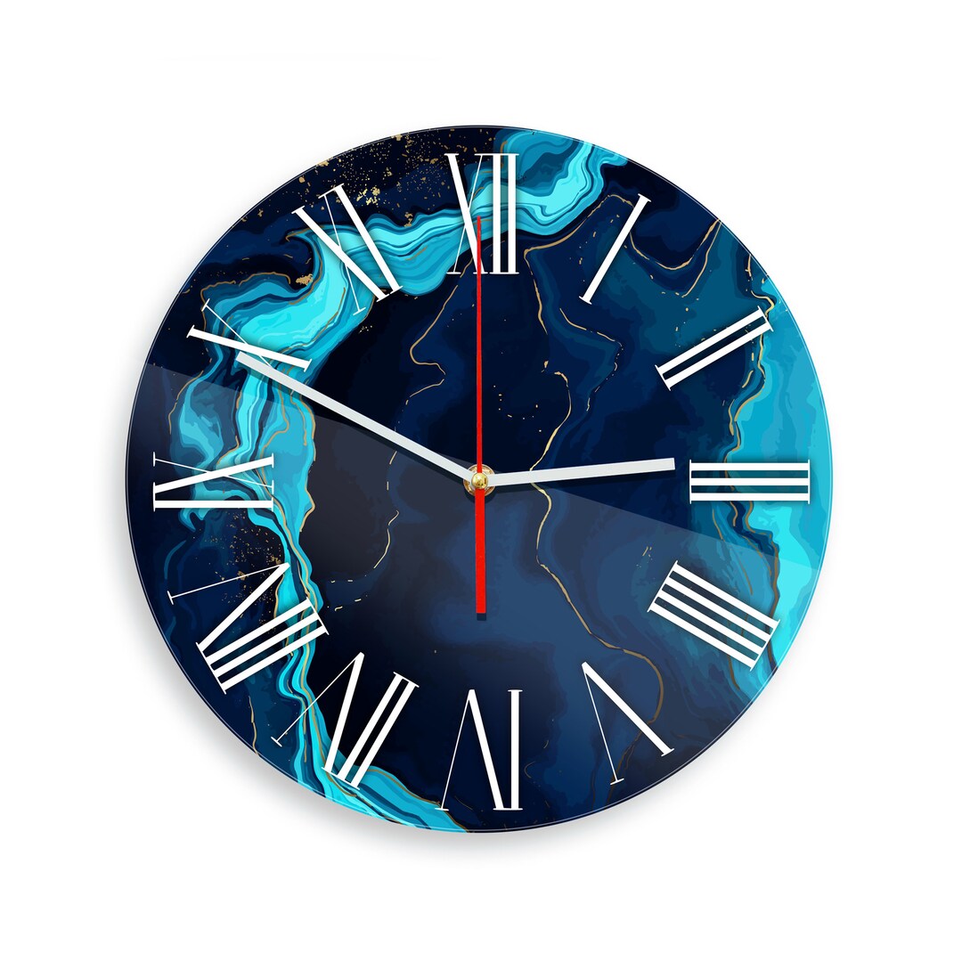 Blue Marble Art Wall Clock Kitchen Wall Clock Office Clock Etsy