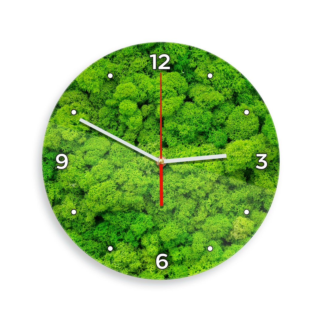 Green Moss Wall Clock Unique, Kitchen Wall Clock, Office Wall Clock