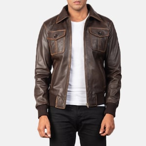 Brown Handmade Distressed Biker Leather Jacket Men&#39;s, Waxed Motorcycle Made to Order Custom Leather Jacket For Men