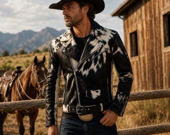 Mens Hair-On Cowhide Leather Jacket | Western Cowboy Rodeo Outerwear