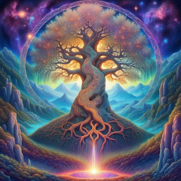 Digital print , AI artwork, 8k: Yggdrasil, Astral tree