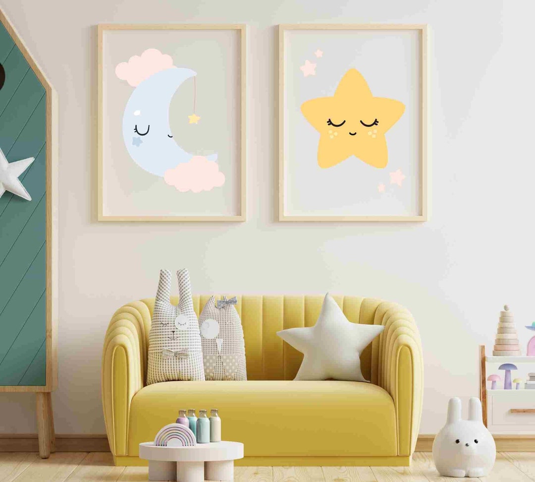 Moon and Star Printable Wall Art, Set of 2 Printable Art, Boho Art - Etsy
