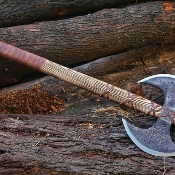 Handmade Double Head Vikings Medieval Axe, Dual Handed Steel Forged Battle Axe, Halloween, Valentine's , Birthday, Anniversary, Gift for Him