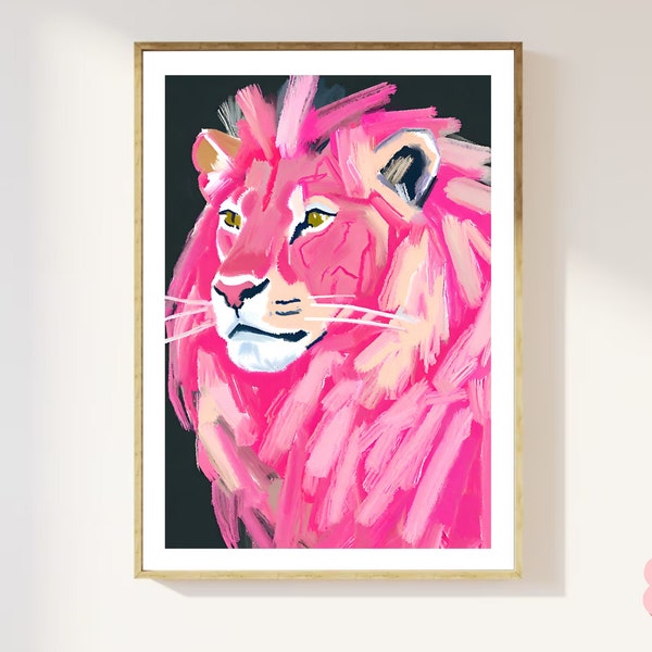 Pink & Black Lion Wall Art Print - Stylish Wildlife Decor Print - Unique Gift Idea - Digital Download - Print at Home A5,A4,A3,A2