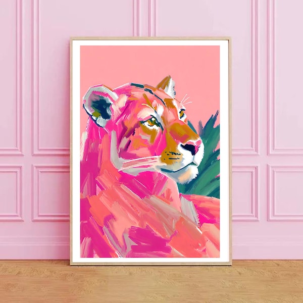 Pink Lioness Wall Art Print - Stylish Lion Wildlife Decor Print - Unique Gift Idea - Digital Download - Print at Home A5,A4,A3,A2