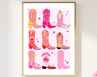 Cowboystiefel Buntes Poster | Cowboy-Stiefel-Druck | Einzigartige Geschenkidee – bunte Drucke – glänzend oder matt – A5, A4, A3, A2