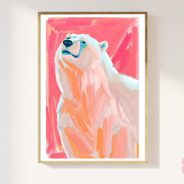 Pink Polar Bear Wall Art Print - Stylish Wildlife Decor Poster - Unique Gift Idea - Digital Download - Print at Home A5,A4,A3,A2