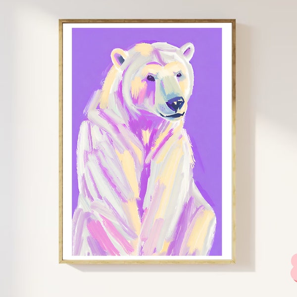 Purple Polar Bear Wall Art Print - Stylish Wildlife Decor Poster - Unique Gift Idea - Digital Download - Print at Home A5,A4,A3,A2