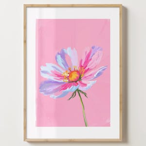 Roze kosmosbloem muurkunst print - poster geboorte oktober geboortebloem - bloemenprint - kleurrijke print - glans of mat - A5,A4,A3,A2