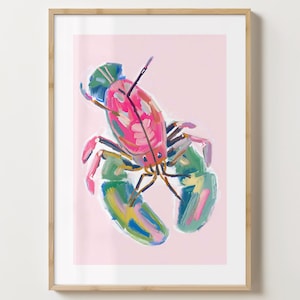 Poster di aragosta alla moda rosa - Stampa decorativa di aragosta alla moda - Illustrazione moderna - Animale rosa - Lucido o opaco - A5, A4, A3 o download digitale