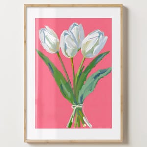 Pink & Weiße Tulpen Vase Wand Kunst Druck - Tulpe Poster - Blumendruck - Einzigartige Geschenkidee - Glanz oder Matt - A5,A4,A3 oder digitaler Download