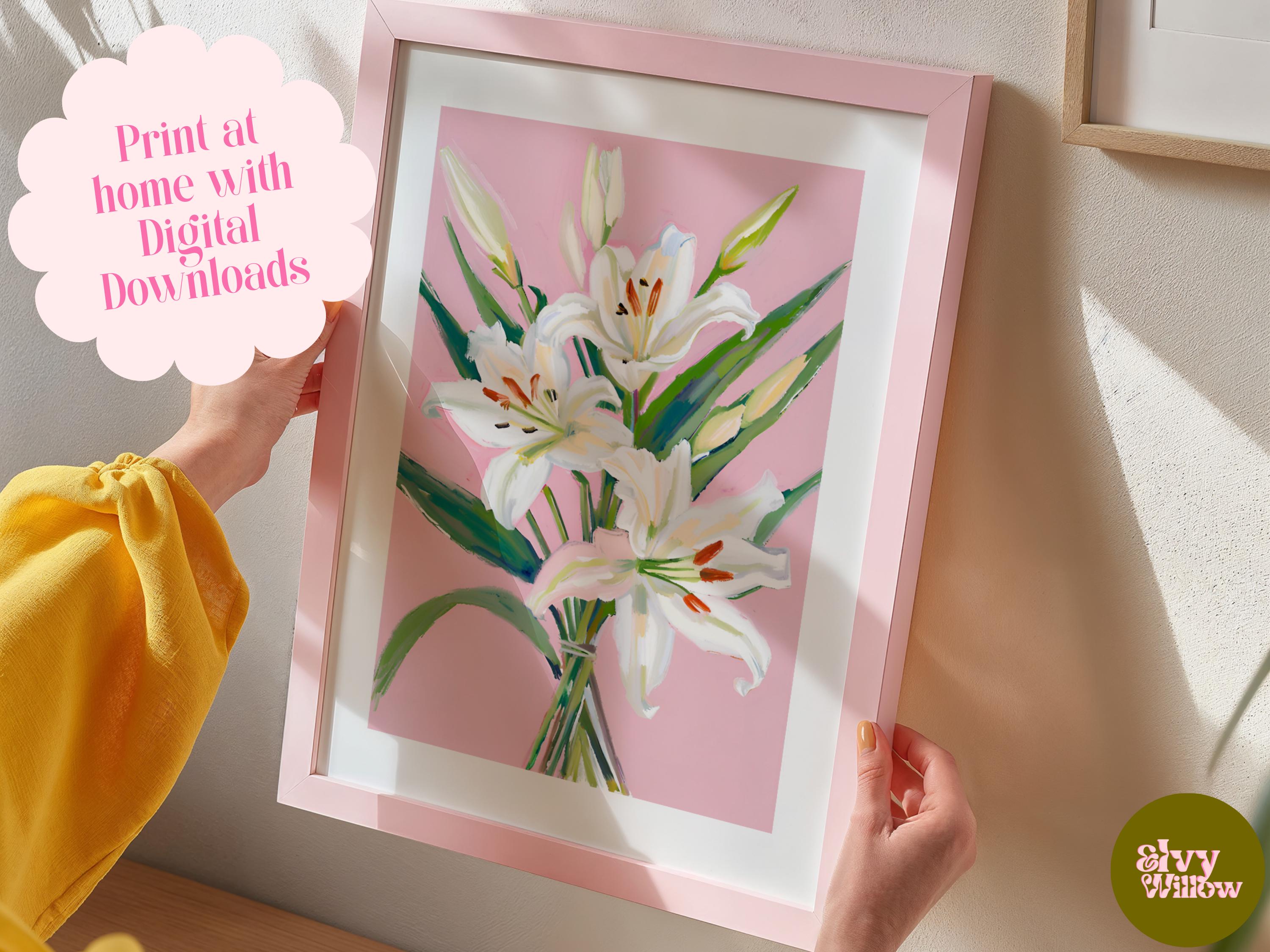 Pink & White Lily Wall Art Print - Lilies Poster - Lily Artwork ...