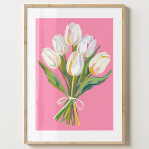 Pink & Weiße Tulpen Vase Wand Kunst Druck - Tulpe Poster - Blumendruck - Einzigartige Geschenkidee - Glanz oder Matt - A5,A4,A3 oder digitaler Download
