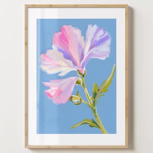 Blau & Rosa Sweet Peas Blumendruck - Blumen Poster - Sweet Pea Kunst - Barwagen Druck - glänzend oder matt - A5,A4,A3 oder digitaler Download