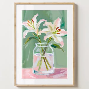 Grün & Weisser Lilien Strauß Wand Kunst - Blumen Poster - Blumen Lilien Druck - Bunte Drucke - glänzend oder Matt - A5,A4,A3 oder digitaler Download