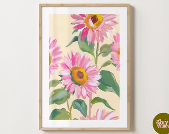 Pink Sunflower Print - Stylish Sunflowers Flower Poster - Trendy Florals - Gloss or Matte - A5,A4,A3 or Digital Download