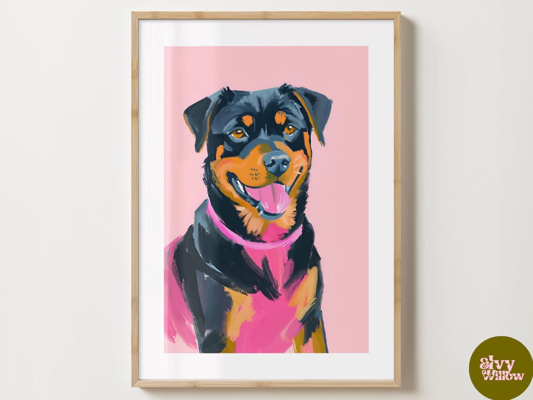 Pink Rottweiler Wall Art Print - Dog Print - Pink Dog Poster - Unique ...