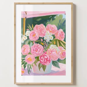 Pink Flower Market Wall Art Print - poster rozen en madeliefje pot - bloempotten kleurrijke print - glans of mat - A5,A4,A3,A2