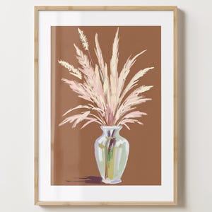 Braun Pampasgras in Vase Wand Kunst Druck - Blumen Poster - Blumendruck - Einzigartige Geschenkidee - Bunter Druck - Glanz oder Matt - A5,A4,A3,A2