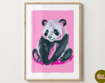 Pink Panda Wall Art Print - Stylish Panda Poster - Bedroom Print - Colourful Prints  - Gloss or Matte - A5,A4,A3 or Digital Download