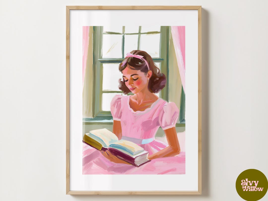 Pink Girl Reading Art Print - Reading Book Lover Poster - Colourful ...