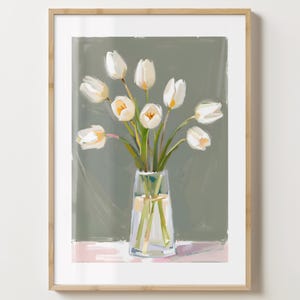 Graue & weiße Tulpen Wand Kunst Druck - Tulpe Poster - Blumen Kunstdruck - Einzigartige Geschenkidee - Matt oder glänzend - A5,A4,A3 oder digitaler Download