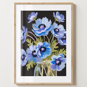 Black & Blue Mohnblumen Blumendruck - Blumenposter - Moderne Mohnblumenkunst - Barwagendruck - glänzend oder matt - A5,A4,A3 oder digitaler Download