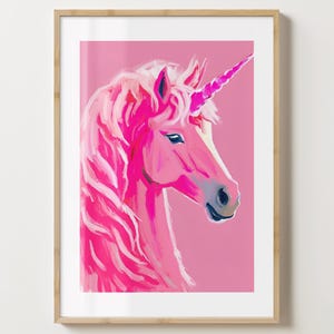 ピンクのユニコーンヘッドウォールアートプリント - スタイリッシュなポスター - ユニコーン愛好家へのユニークなギフトアイデア - 光沢またはマット - A5、A4、A3 またはデジタルダウンロード