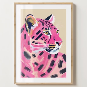 Pink Leopard Poster - Stylish Wildlife Decor - Unique Gift Idea - Leopard Art Print - Gloss or Matte - A5,A4,A3 or Digital Download